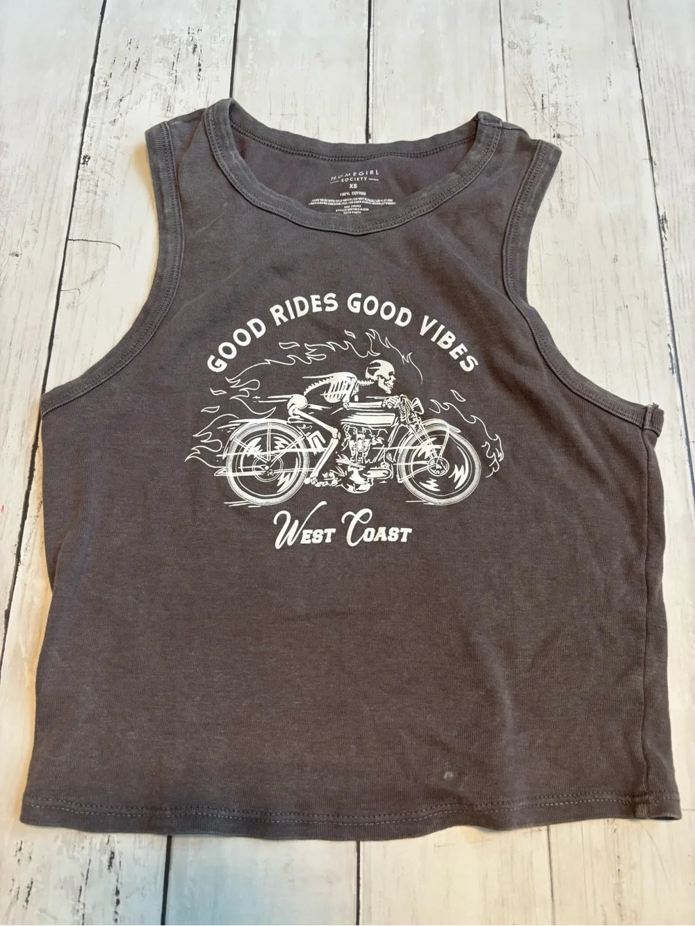 Homegirl Society Charcoal Tank with White Motorcycle Graphic